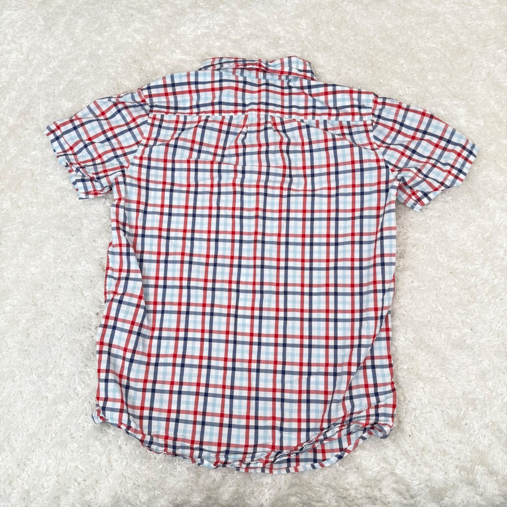 Janie & Jack Boy's 14 Red Blue Plaid SS Button Shirt Patriotic American Poplin - Picture 2 of 11